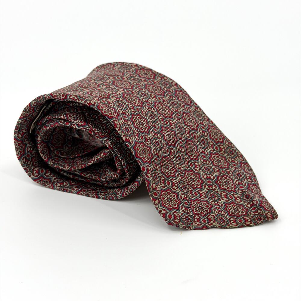 Vintage 90s Bert Pulitzer Red 100% Silk Geometric Medallion Dress Necktie